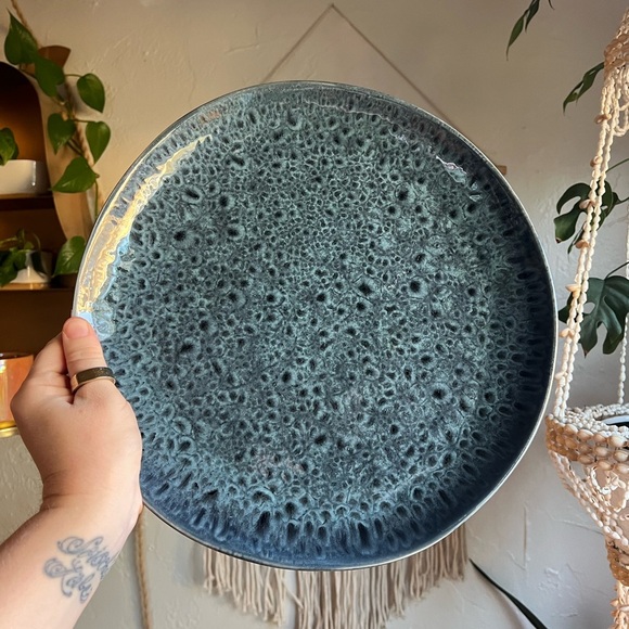 IKEA Blue Reactive Glaze 12” Large Stoneware Serving Plate - Modern Unique - Picture 2 of 8
